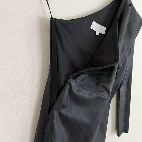MICHELLE MASON Faux Leather Asymmetrical Mini Dress in Black - Picture 5 of 8